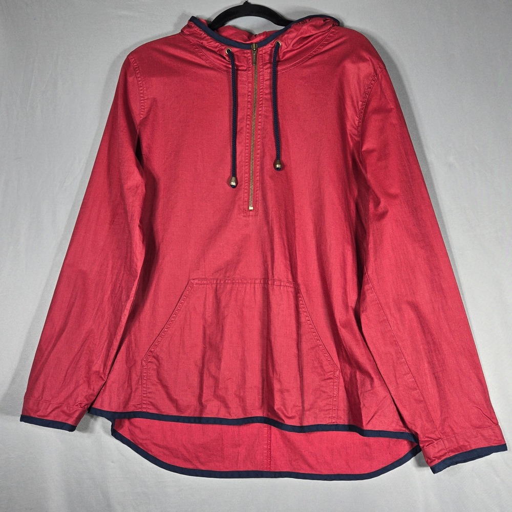 GAP Hoodie Womens L Red Linen Cotton Pullover Quarter Zip Anorak Jacket Nautical